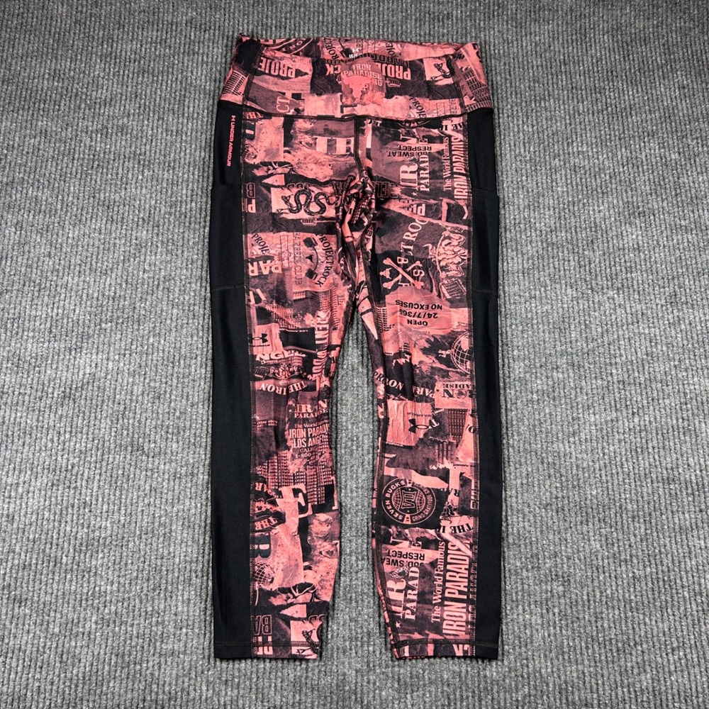 Under Armour Leggings Womens L Project Rock Iron Paradise Compression Pink Black